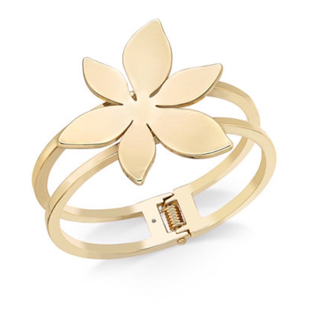 Alfani Gold-Tone Flower Double Bar Hinged Bangle Bracelet New